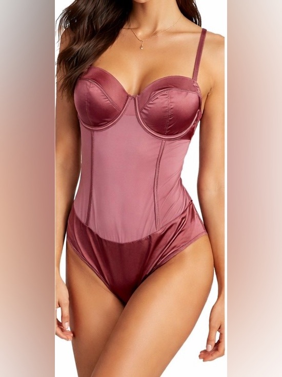 Auden Other - Auden Mauve Satin & Mesh Bodysuit NWT Strappy XS–XXL
